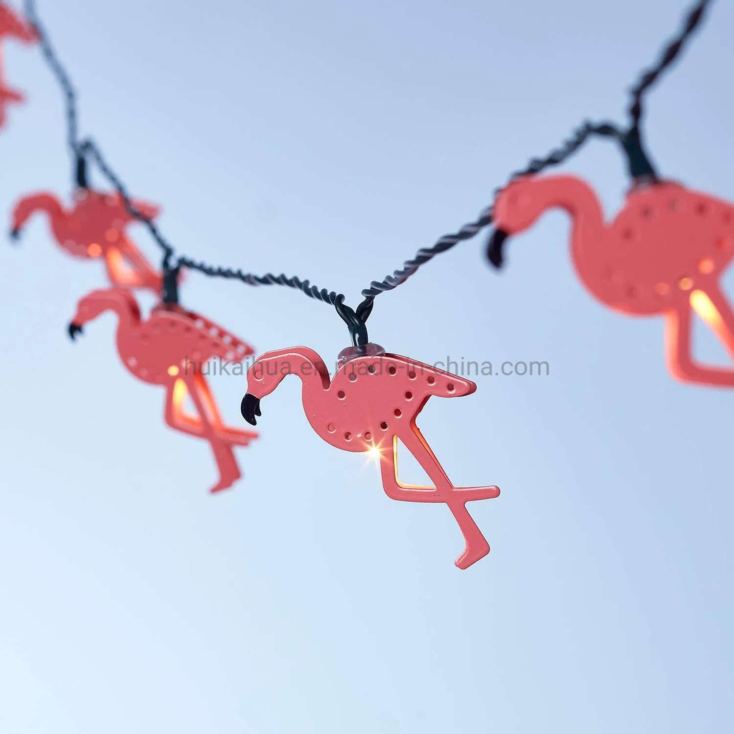 Luces de cadena de batería Solar LED de metal impermeable para fiesta de flamenco rosa para decoración de jardín de verano