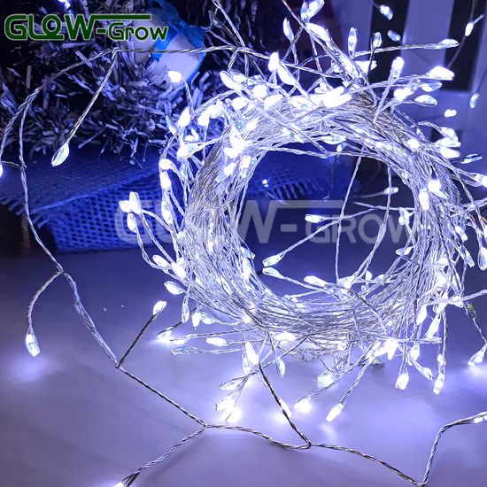 300 LED de alambre plateado petardo luciérnaga luces de hadas racimo impermeable luces de cadena estrelladas para techo dormitorio corona ventana boda decoración navideña